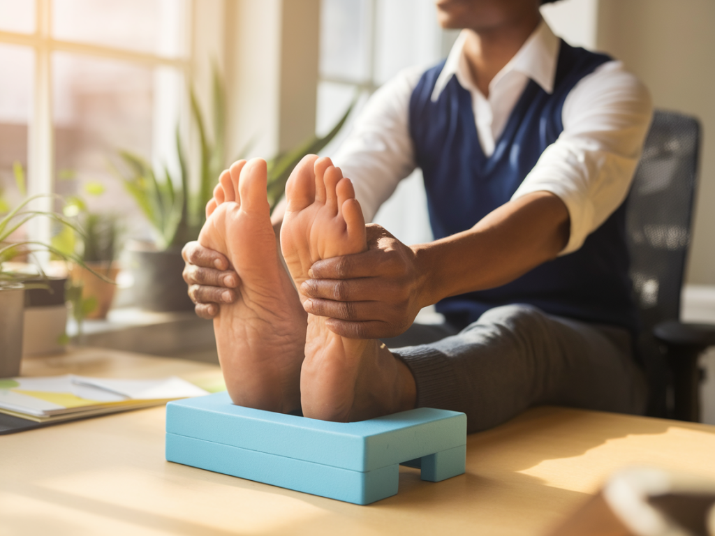 Morning foot routine for desk workers to prevent stiffness and numbness